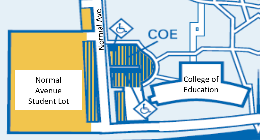 map of Normal Ave Student Lot across from College or Education