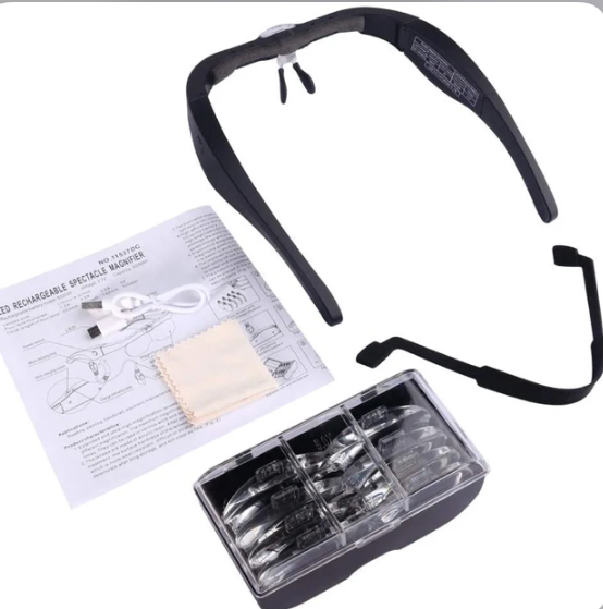 Head Magnifier Glasses with LED Lights and Four Detachable Lenses