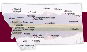 Map showing MonTECH service locations in Montana